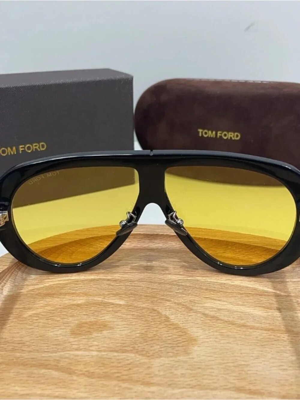 Tom Ford Black Frame Sunglasses with Yellow Lenses - Picture 3 of 5